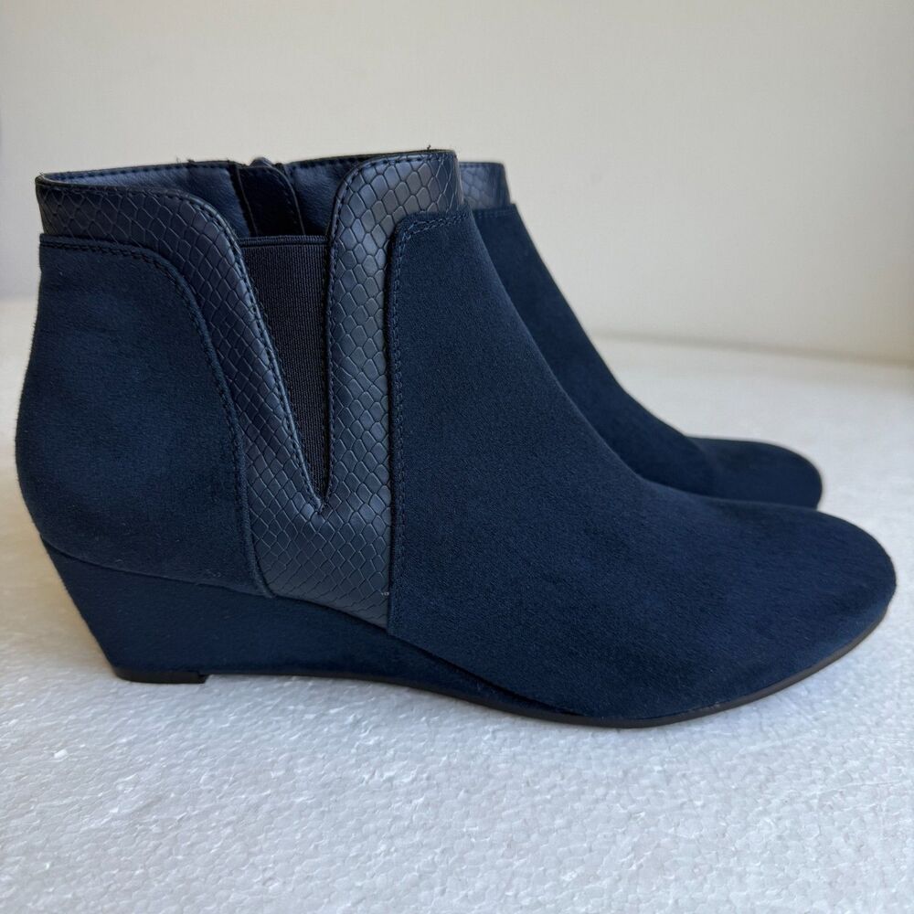 Croft & Barrow Ocelot Boots Women's 8.5 M Ankle Bootie Blue Wedge Ankle Top Zip